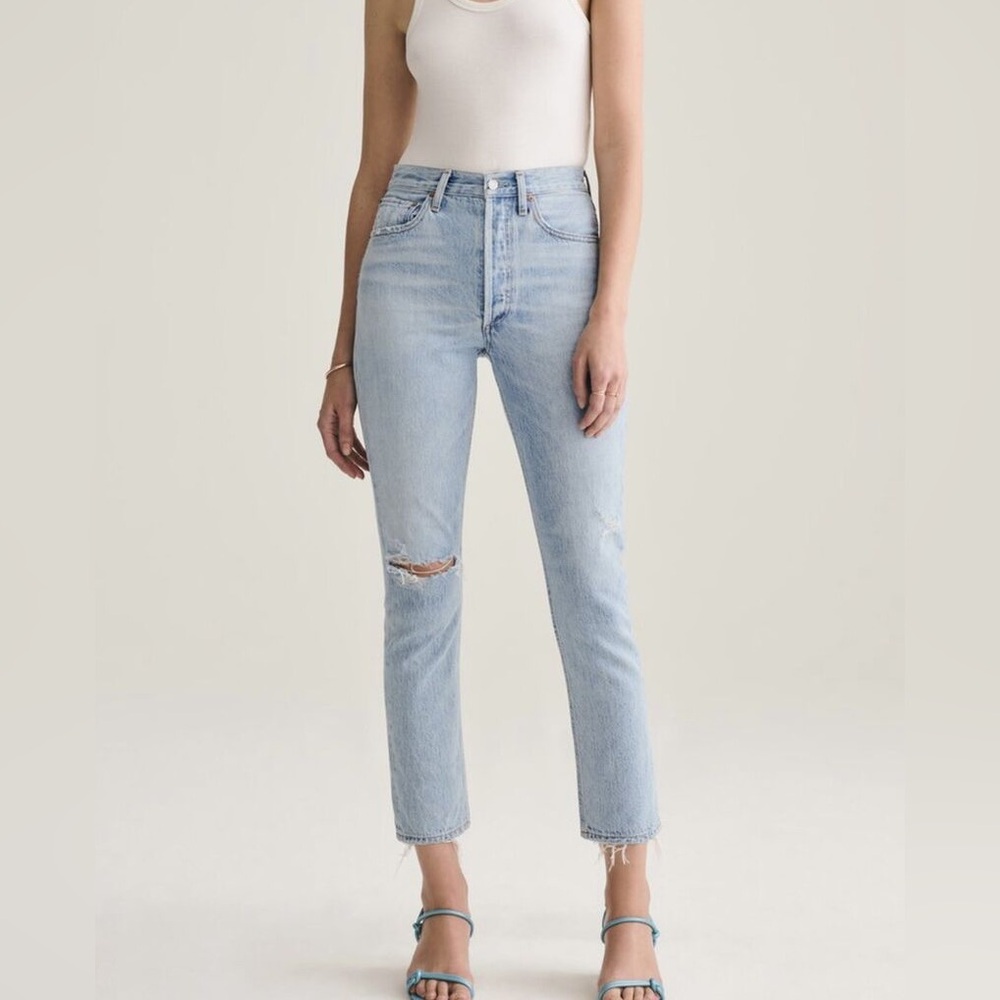 Agolde Riley Crop Jeans in Light Blue Shatter Size 27